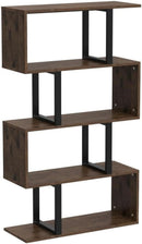 S Shaped 5 Tier Bookshelf Bookcase In Retro Brown Finish