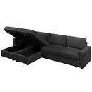 Convertible U-shaped Sectional Sofa with Storage Chaise Lounges and USB Ports, Black Twill Polyester, 103.9 Inches