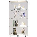 Two-door LED lights  Glass Display Cabinet 4 Shelves with Door, Floor Standing Curio Bookshelf for Living Room Bedroom Office, 64.7'*31.7'*14.3', White
