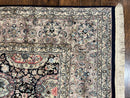 Sino Persian Rug 9x12, Navy Blue and Pink Hand Knotted Wool and Silk Highlights Vintage Oriental Carpet, Handmade Floral Area Rug 9 x 12 ft