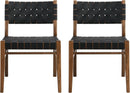 Set Of 2 Armless Dining Chairs With Rope Weave PU Leather Walnut Black