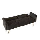 Elegant Sofa Bed with Nail Head Trim in Black Velvet and Matching Pillow, 69.7 Inches