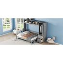 Full Size Murphy Bed Wall Bed with Closet and Drawers,Gray