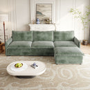 Corduroy Fabric 3-Seater Comfy Cloud Couch with Movable Footrest for Living Room,Oversized Deep Seat L Shaped Couch Set, Upholstered Large Size Deep Seat L Shaped sofa with 3 cushions