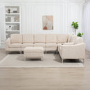 Convertible Sectional Corduroy  Sofa with Storage Ottoman,Cupholders, USB Ports for Living Room Apartment,Beige