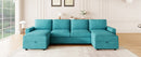 Convertible U-shaped Sectional Sofa with Storage Chaise Lounges & USB Ports, Teal, Twill Polyester, 103.9'
