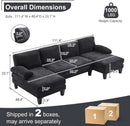 U Shape Sectional Sofa 111 Inch Black Living Room Setup