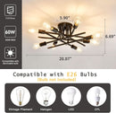 8 Light Matte Black Sputnik Chandelier Semi Flush Mount