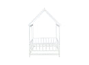 Twin Size House Floor Wooden Bed with Roof Frame,Safety Guardrails,White