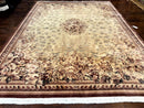 Aubusson Wool Rug 9x11, Wool with Silk Highlights, European Design, Vintage, Handmade, Floral, Fine 210 KPSI