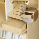 Furniture Style Multi-use Natural Cat Litter Box House with Flip-down Door, MDF & Metal, 31.4' x 15.7'