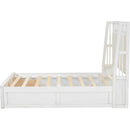 Full Size Wood Platform Bed with Upholstered Headboard and 2 Drawers, White