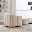 Oversized 40.35 in. Velvet Swivel Barrel Accent Chair and Ottoman Set with Storage, Beige