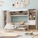 Full Size Murphy Bed Wall Bed with Closet , Drawers and Shelves, White