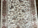 Turkish Silk Rug 5x8, Ivory, Hunting Design, Animal Pictorials, Bamboo Silk