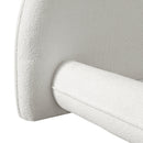 King Size Bed Frame with Boucle Fabric, Upholstered Platform Bed with Curve-Shaped Design & Thick Headboard, White
