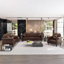 2 Piece Living Room Set Mid-Century Modern Chesterfield Chair Loveseat in Brown PU Leather Edition