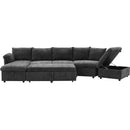 146.9" L-shaped Sofa Sectional Sofa Couch Pull-out Sofa Bed with a Movable Storage Ottoman, a Storage Chaise Lounge and Two USB Ports for Living Room, Grey