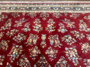 Indo Persian Sarouk Rug 10x14, Large Red and Navy Blue Carpet, Traditional Floral Wool Rug