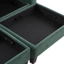 Upholstered Sectional Sofa with Movable Ottoman and Storage in Green Chenille, 83 Inch