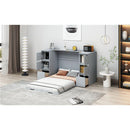 Twin Size Murphy Bed with Drawers, Cabinets and USB Ports,Gray