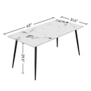 Dining Table with Sintered Stone Tabletop and Metal Legs, 63' Rectangular Modern Kitchen & Dining Room Table With 4 Dining Chairs