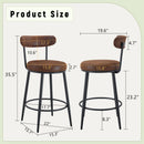 Fashionable Ergonomic Bar Chairs with Brown Technology Fabric Cushions, Black Metal Legs, 35.5 Inches.Set of 2.