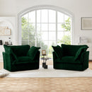 Set of 2 Slipcovered Armchairs,Deep Seat Accent Chair Set for Living Room, Reading Room, Bedroom and Working Spaces,Armchair Sets with Large Soft Pillows,Green Corduroy Fabric