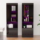 Two Piece 71 Inch Tall Bookcase Storage Cabinet With Glass Doors Set Of Two For Living Room And Office