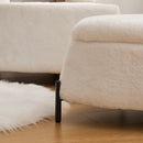 Ivory Faux Fur Upholstered Storage Ottoman Set with Metal Legs, Coffee Table with Reversible Lid
