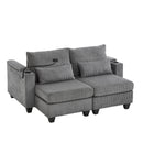 Convertible Chaise Lounge 63' Loveseat Sofa Bed with USB Ports, Cup Holders, Phone Holder, Ample Storage, Grey Corduroy