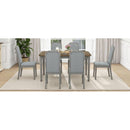 7-Piece Farmhouse Dining Set Classic Rustic Table and 6 high-back design Chairs for Dining Room, Kitchen (Brown+Gray)