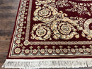 Aubusson Rug 9x12, Wool Handmade Carpet, Elegant French European Design, Dark Maroon Red, 9 x 12 Room Sized Rug, Finely Hand Knotted