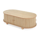 MDF ELEGANT LONG OVAL STORAGE SIDE TABLE WITH RETRO CHARM, NATURAL COLOR