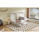 Twin Size Upholstery Canopy Platform Bed with Trundle and Three Storage Drawers, Beige