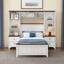 Solid Pine Wood Platform Bed with All-In-One 2 Nightstand Bookcase and Storage Shelf for Bedroom Apartment,Guest Room,Twin, White+Walnut