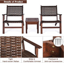 3 Piece Patio Conversation Set With Solid Eucalyptus Wood Frame And Brown Rattan Wicker