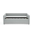 Twin Size Daybed with Trundle Upholstered Sofa Bed, with Vertical Stripes, Linen Fabric, Grey (82.5'x43'x30')