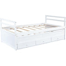Twin Size Bed with Headboard, Footboard, Trundle and Three Storage Drawers, Twin Size Pine Wood Bed with Headboard, Footboard,White