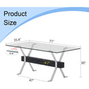 Dining table. Modern tempered glass dining table. Large modern office desk with silver plated metal legs and black MDF crossbars, suitable for both home and office use. Kitchen. 71 ''x35.4''x30 ''