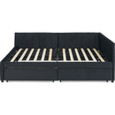 Full Size Upholstered Tufted Bed Frame with Two Drawers, Sofa Bed Frame with Comfortable Backrest and Armrests, Velvet, Black(79.5''x58''x25'')