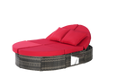Outdoor Patio Round Daybed, Sun Bed with Adjustable Backrests and Foldable Cup Trays, Reclining Outdoor Lounger Wicker Rattan Patio Daybed with Cushions and Pillows for Backyard Poolside