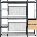 Open-Style Wardrobe with Hanging Rails, Shelves and Drawers, Black