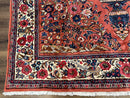 Persian Sarouk Rug 7x10, Red and Ivory, Floral Bouquets, Birds