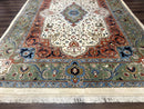 Indo Persian Rug 9x12, Ivory Red Green, Traditional Oriental Carpet