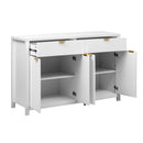 Modern Wave-Pattern Sideboard Cabinet with 2 Drawers and 4 Doors, 3-Level Adjustable Shelves, Aluminum Arc Handles, Scandinavian Style, 3 Colors, Suitable for Entryway, Living Room, Foyer