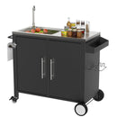 Outdoor Grill Cart with 304 Stainless Steel Sink and Cabinet, Black and Silver, L38' x W18' x H35'