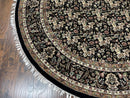 Round Oriental Rug 8x8 ft, William Morris Floral Pattern Carpet, 8 x 8 ft Round Rug, Black Cream and Tan 8ft Round Handmade Indo Persian Rug