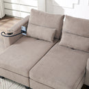 Convertible Chaise Lounge Sofa Chair with USB Ports, Cup Holders, Phone Holder, Storage, Brown Corduroy, 37.4'