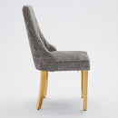 Rayon Cloth Flocking Chenille Dining Chairs Channel Kitchen Dinner Chair Comfy Fabric Upholstered Accent Chair for Dining Room with Golden Stainless Steel Plating Legs,Set of 2 (Gray), SW1647GY